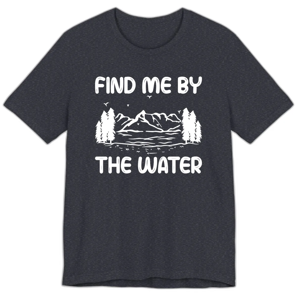 Find Me By The Water Mountain Design Premium T-Shirt in Heather Navy