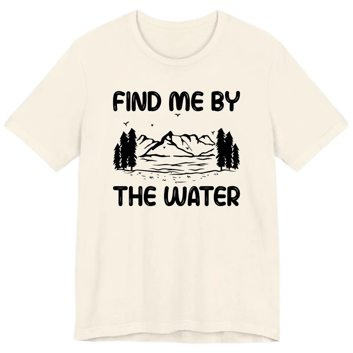 Find Me By The Water Mountain Design Premium T-Shirt in Natural