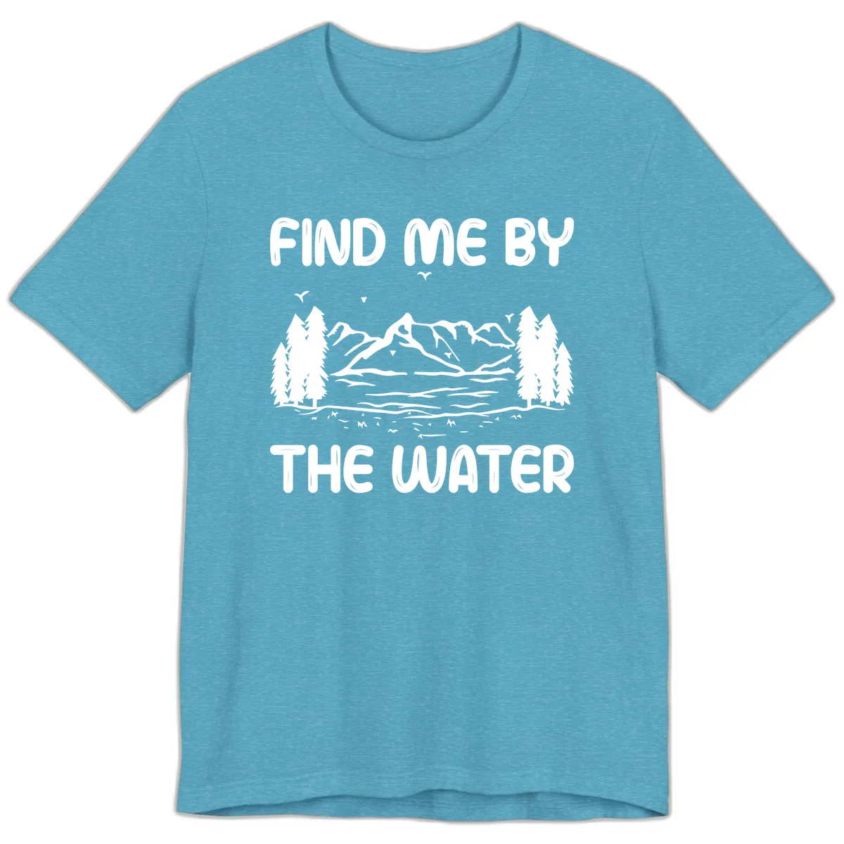 Find Me By The Water Mountain Design Premium T-Shirt in Heather Aqua
