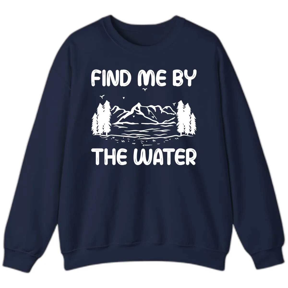 Find Me By The Water Mountain Design Sweatshirt in Navy