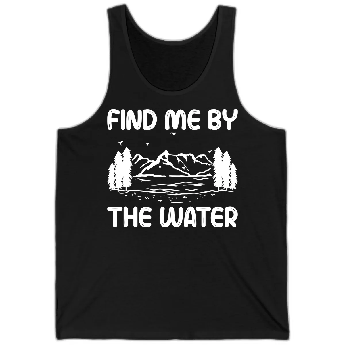 Find Me By The Water Mountain Design Tank in Black