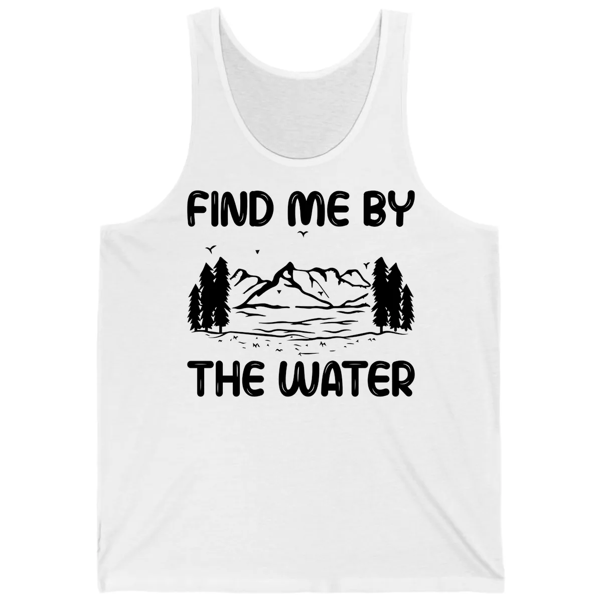 Find Me By The Water Mountain Design Tank in White