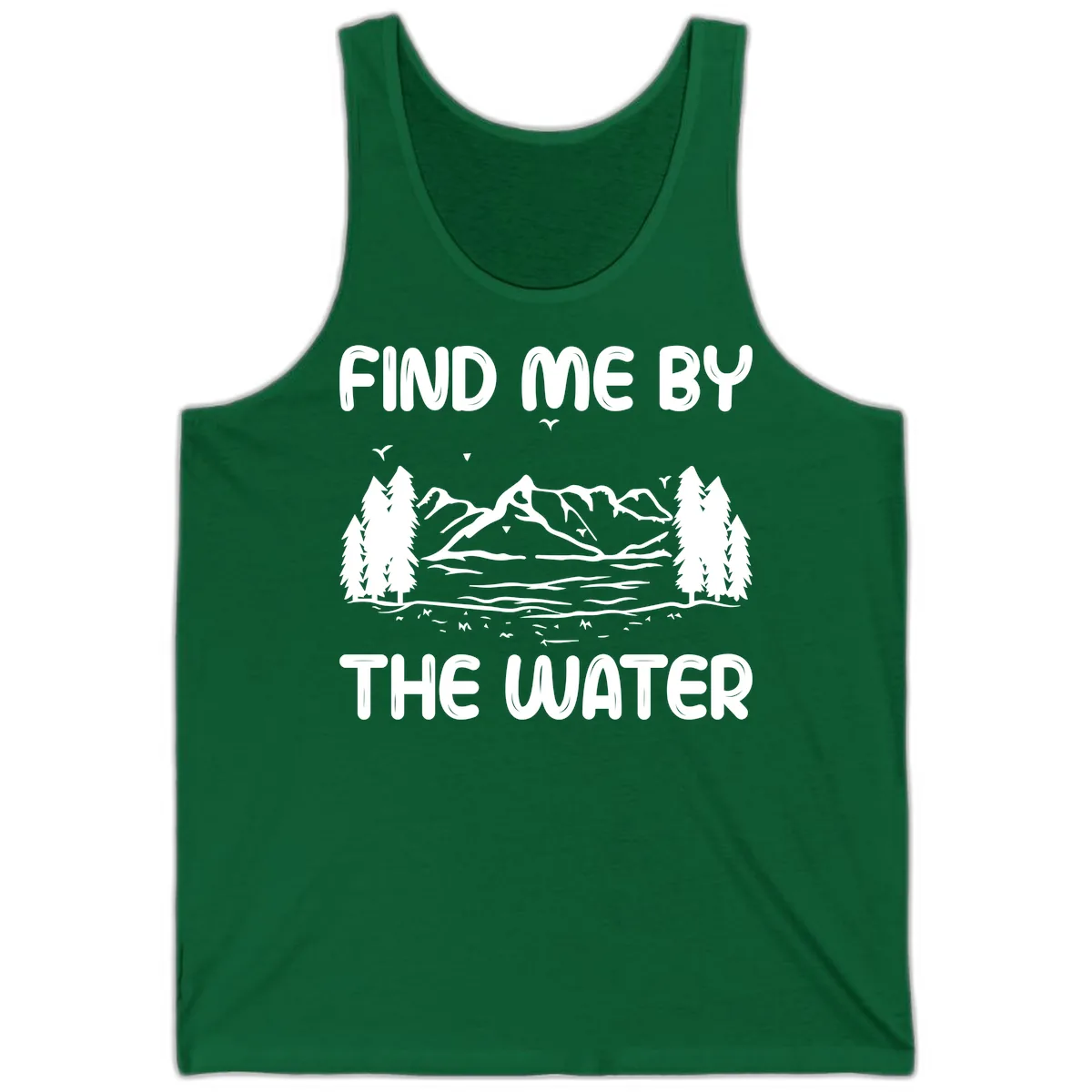 Find Me By The Water Mountain Design Tank in Kelly