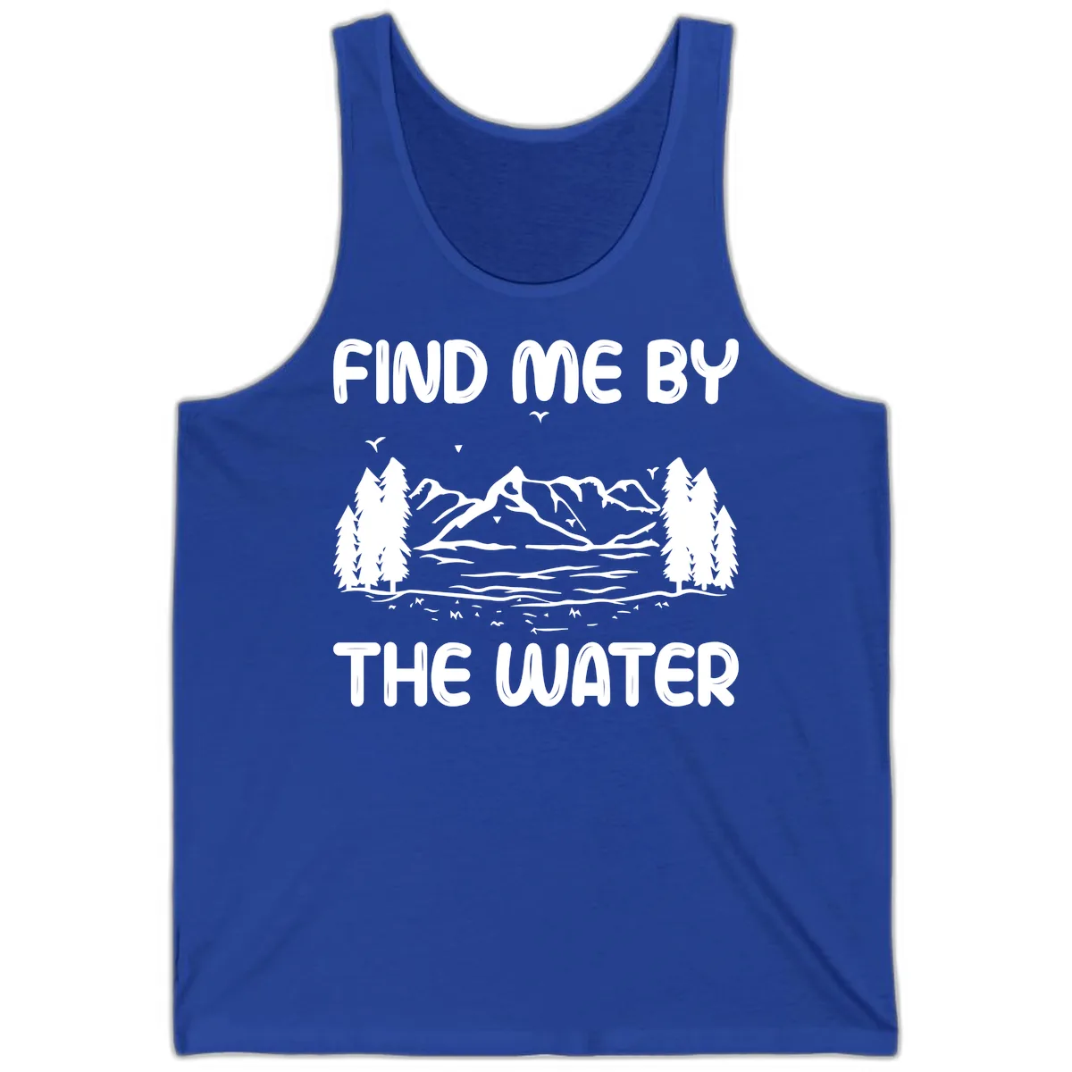 Find Me By The Water Mountain Design Tank in True Royal