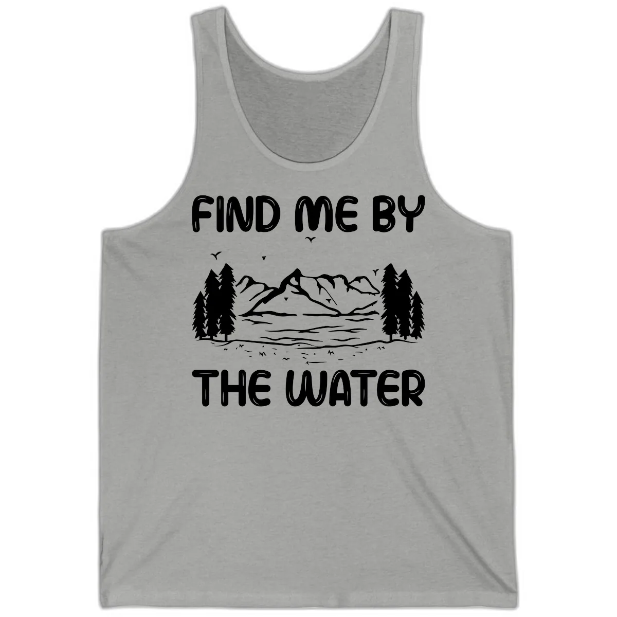 Find Me By The Water Mountain Design Tank in Athletic Heather