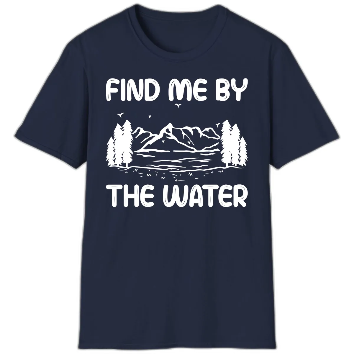 Find Me By The Water Mountain Design T-Shirt in Navy