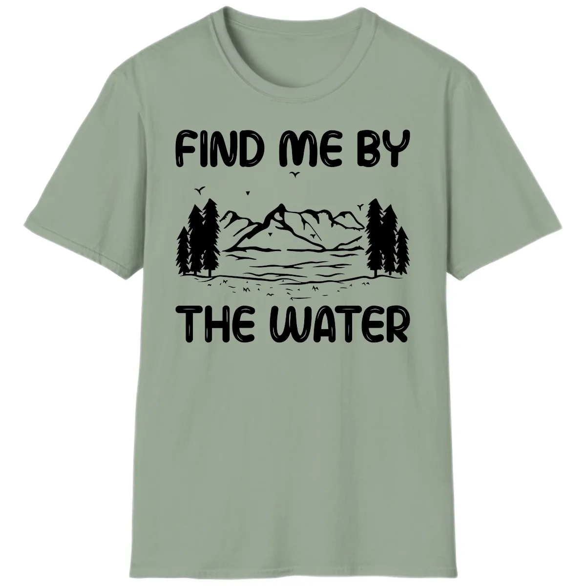 Find Me By The Water Mountain Design T-Shirt in Sage