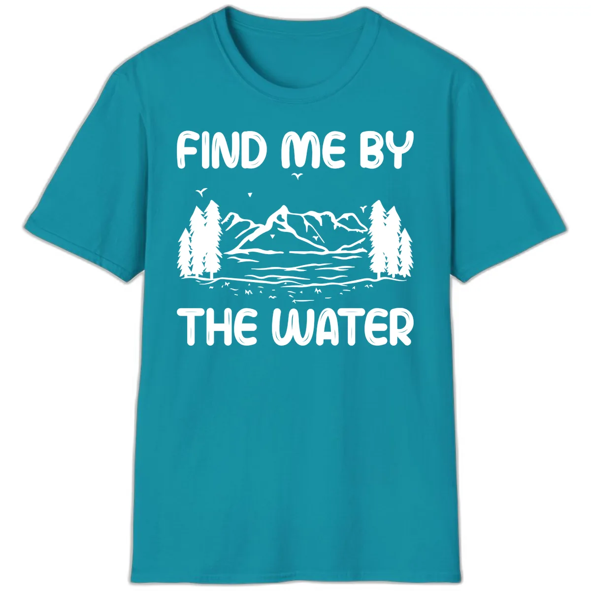 Find Me By The Water Mountain Design T-Shirt in Tropical Blue