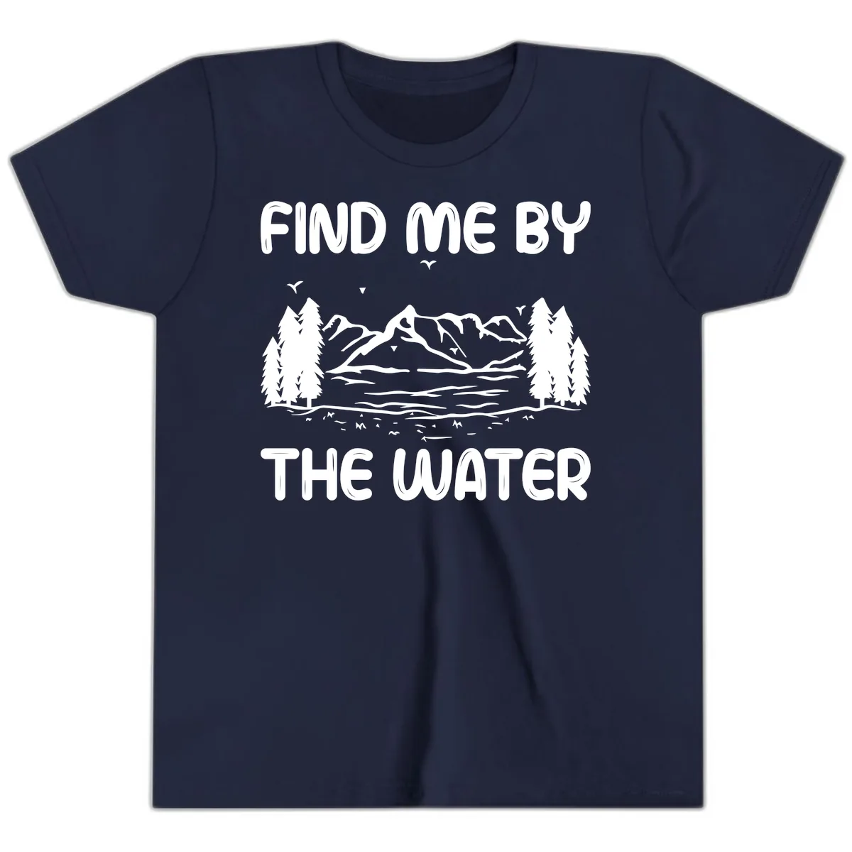 Find Me By The Water Mountain Design Youth T-Shirt in Navy