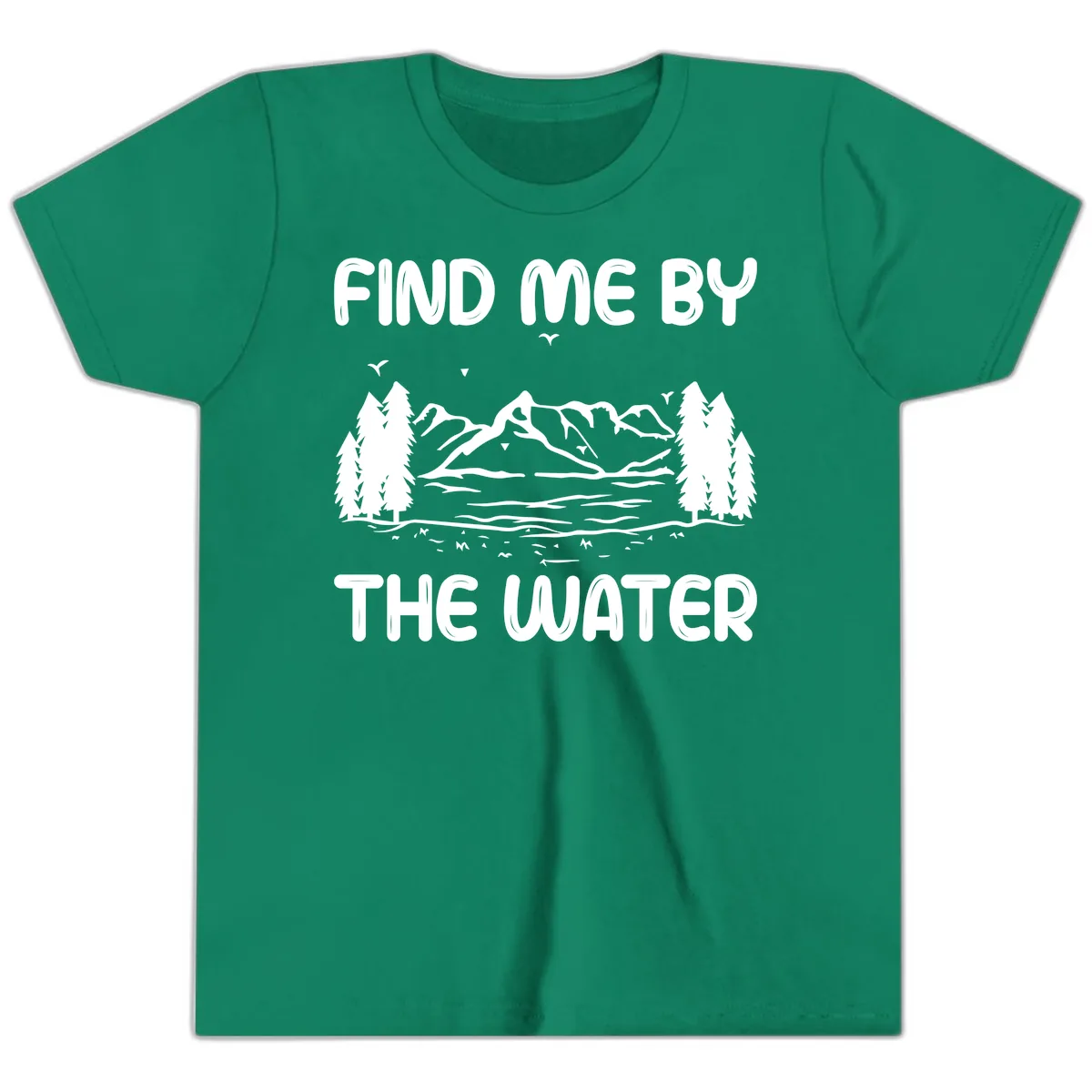 Find Me By The Water Mountain Design Youth T-Shirt in Kelly