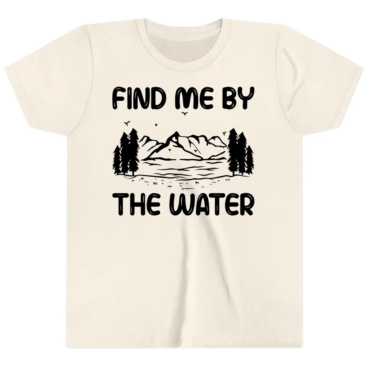 Find Me By The Water Mountain Design Youth T-Shirt in Natural