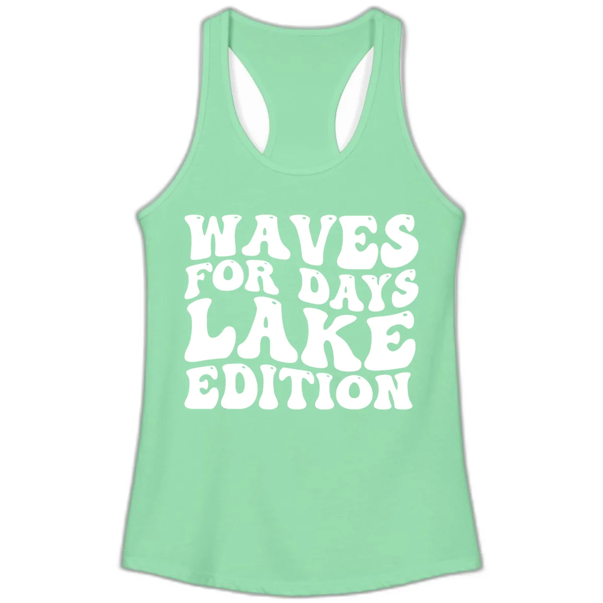 Waves For Days Lake Edition Typography Ladies Tank in Solid Mint