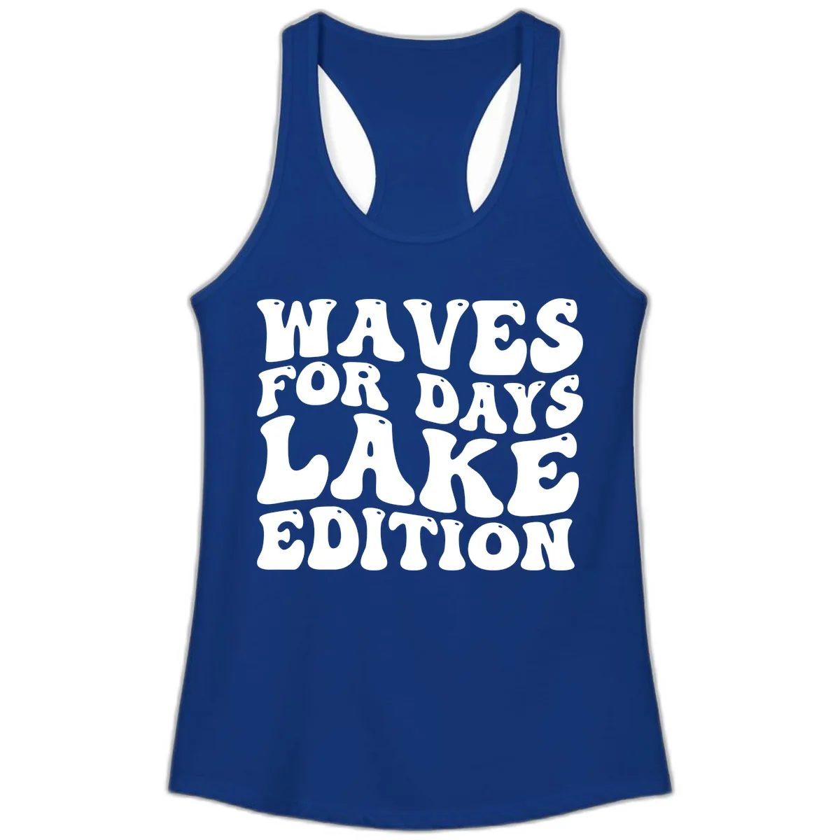 Waves For Days Lake Edition Typography Ladies Tank in Solid Royal
