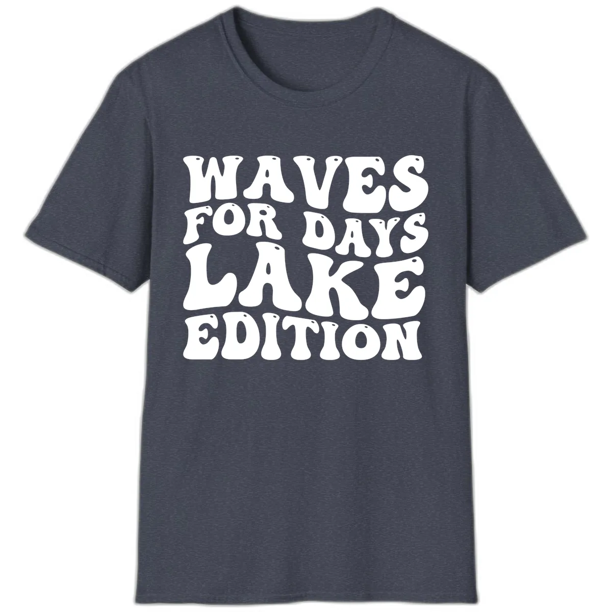 Waves For Days Lake Edition Typography T-Shirt in Heather Navy