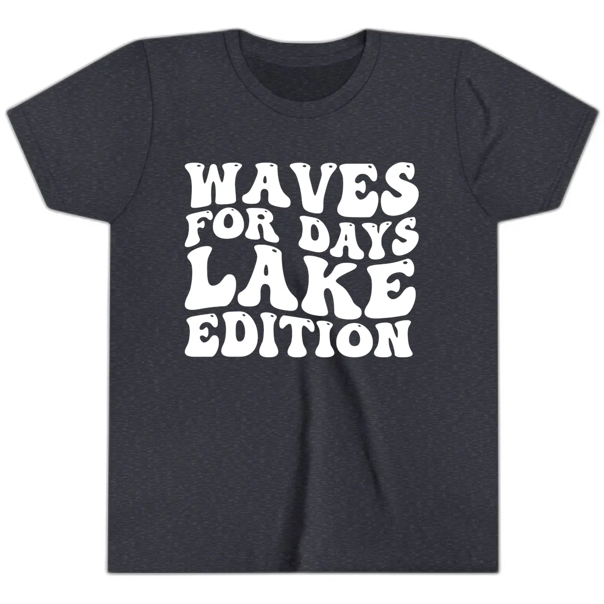 Waves For Days Lake Edition Typography Youth T-Shirt in Heather Navy