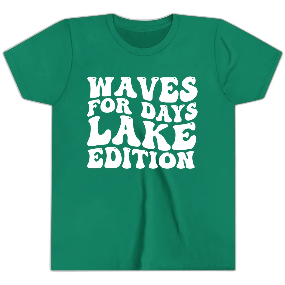 Waves For Days Lake Edition Typography Youth T-Shirt in Kelly
