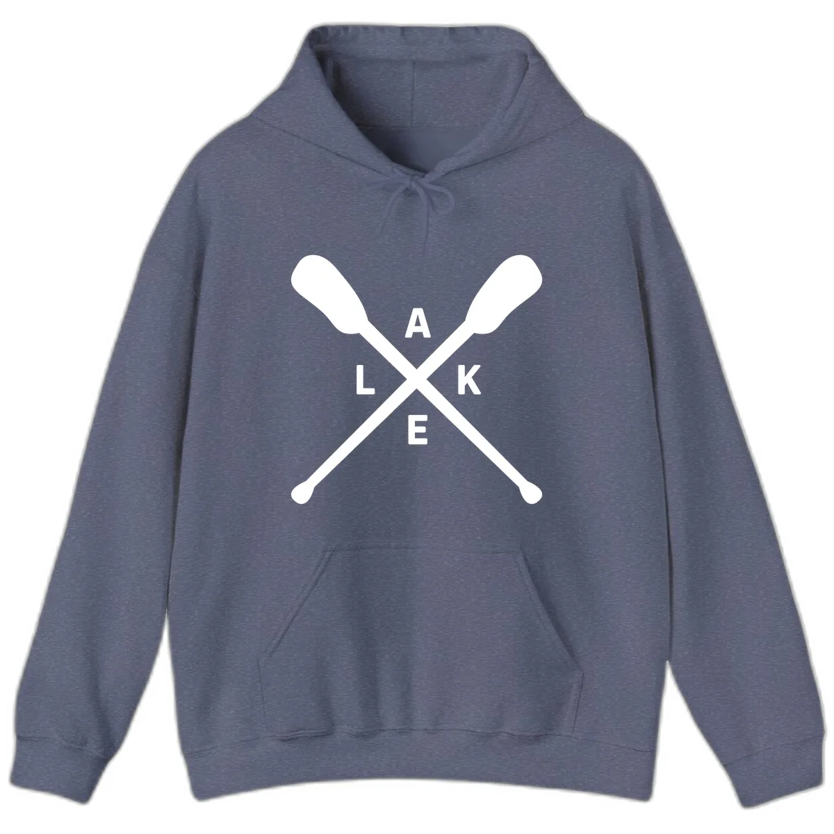 Lake Day Crossed Oars Design Hoodie in Heather Navy