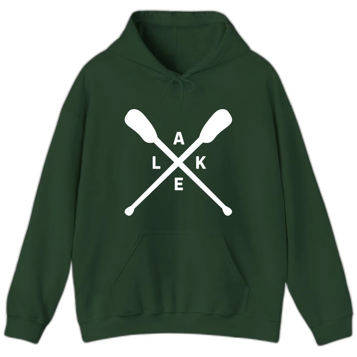 Lake Day Crossed Oars Design Hoodie in Forest Green