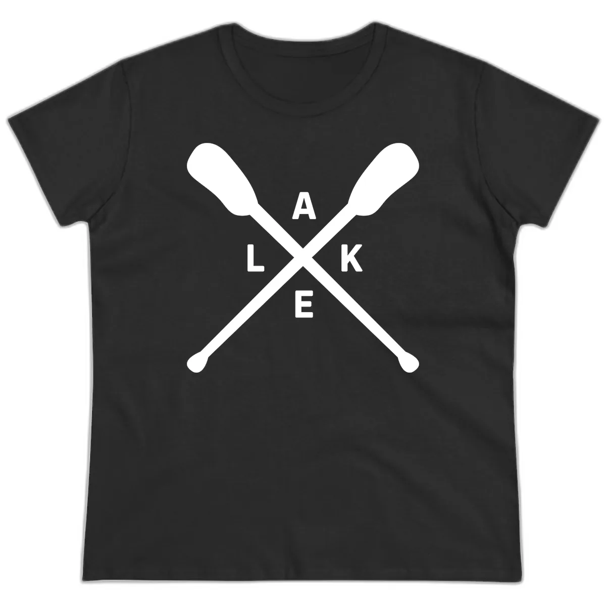 Lake Day Crossed Oars Design Ladies Tee in Black