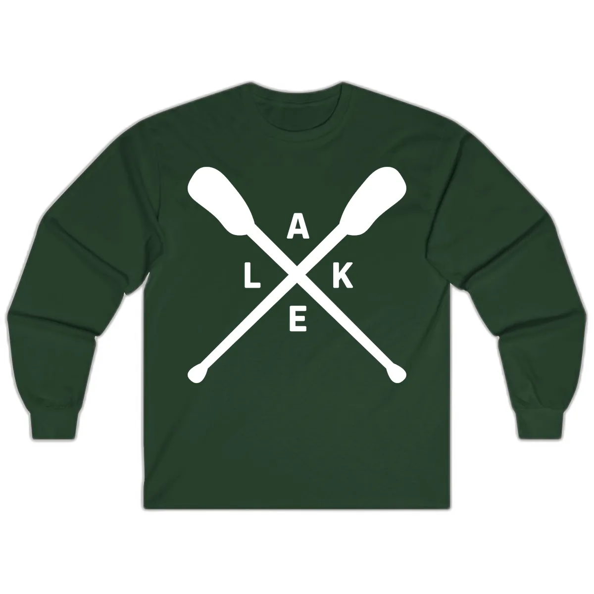 Lake Day Crossed Oars Design Long Sleeve in Forest Green