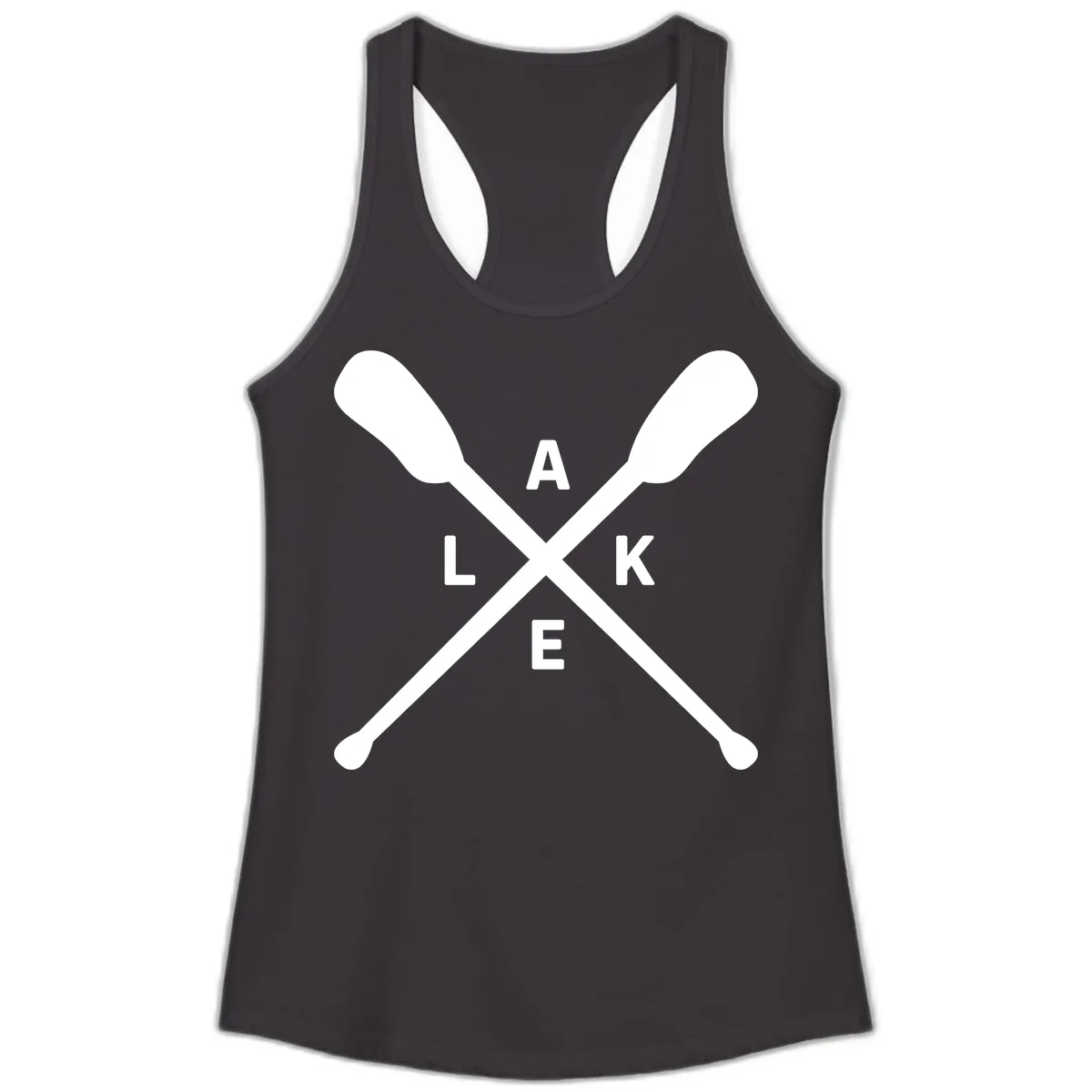 Lake Day Crossed Oars Design Ladies Tank in Black