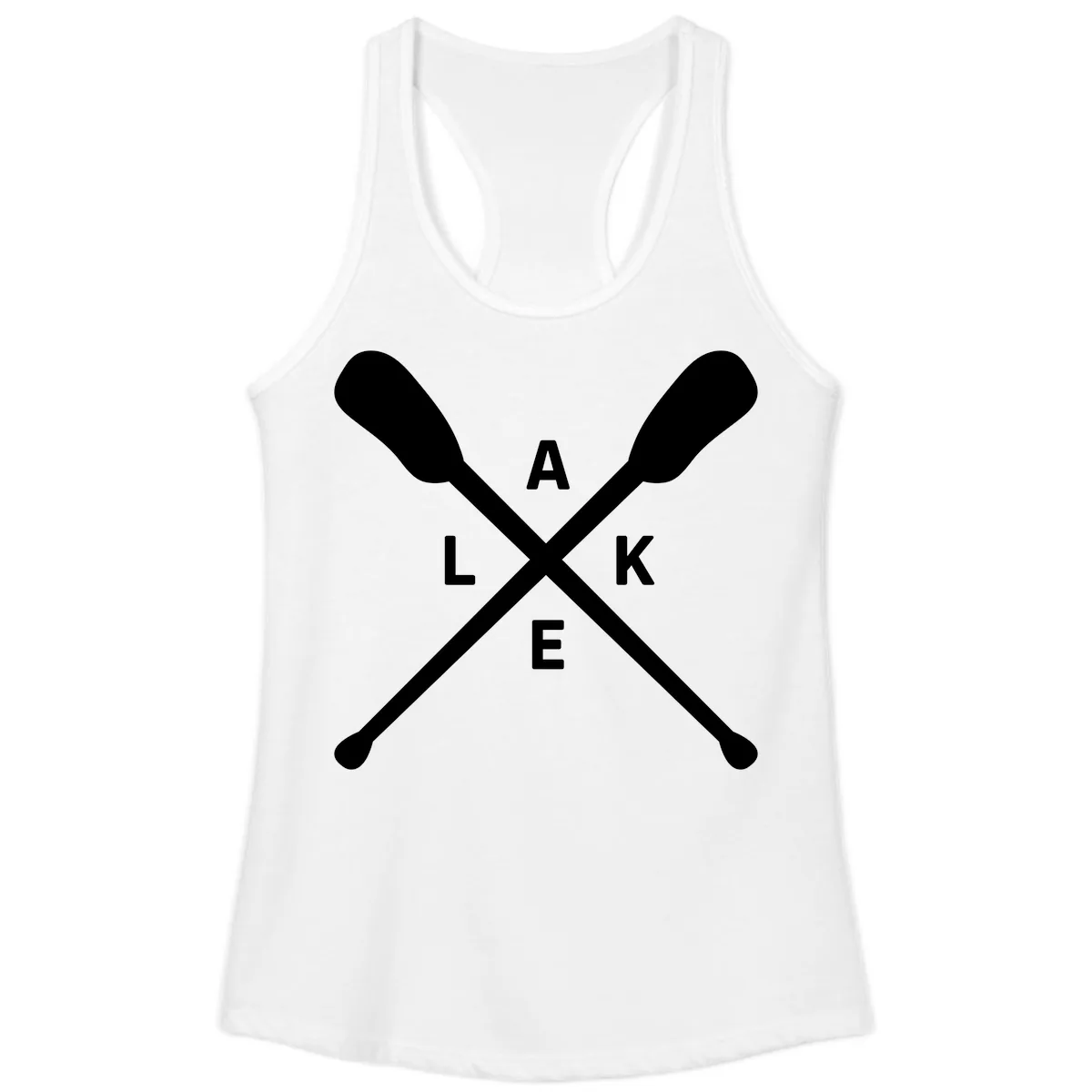 Lake Day Crossed Oars Design Ladies Tank in White