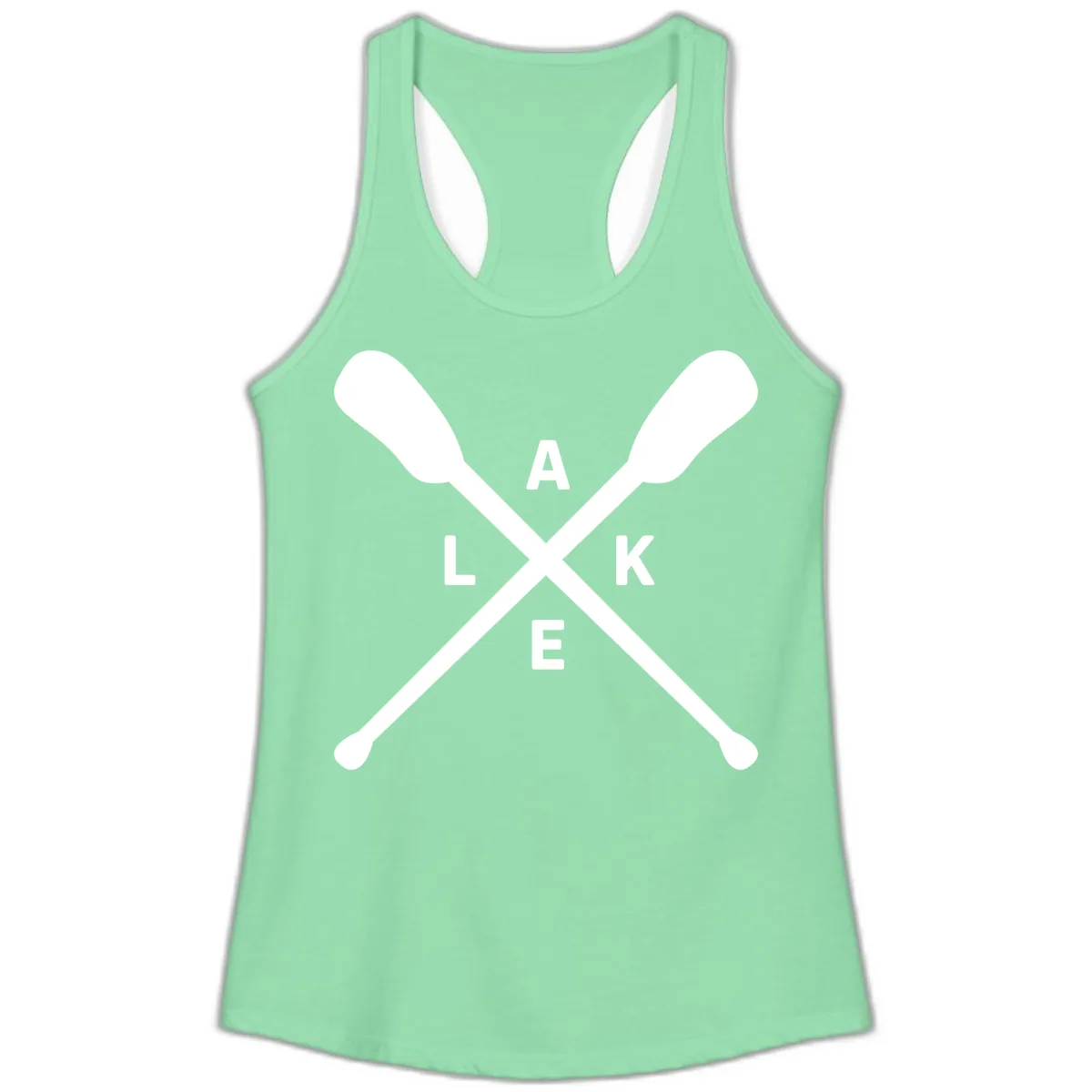 Lake Day Crossed Oars Design Ladies Tank in Solid Mint