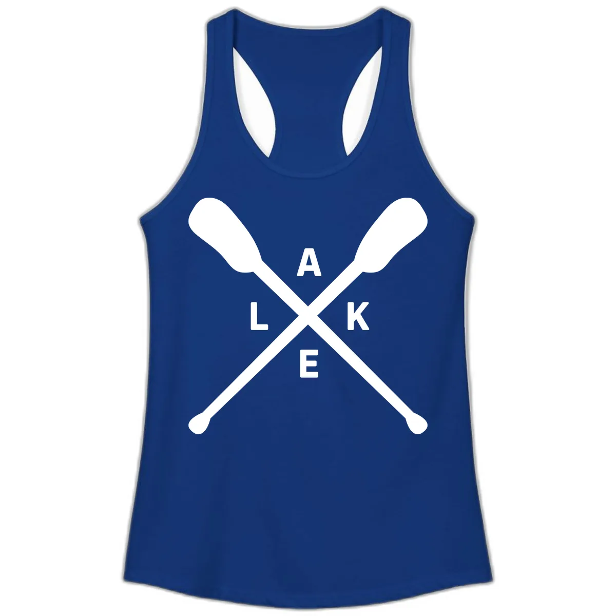 Lake Day Crossed Oars Design Ladies Tank in Solid Royal