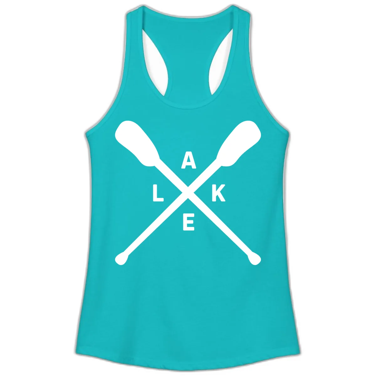 Lake Day Crossed Oars Design Ladies Tank in Tahiti Blue