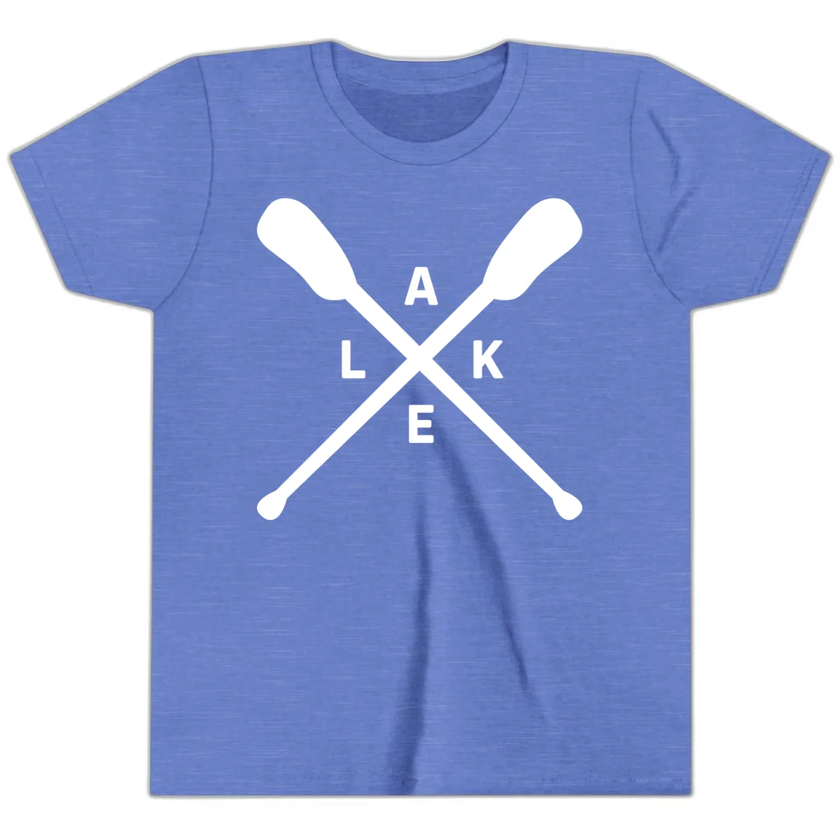 Lake Day Crossed Oars Design Youth T-Shirt in Heather Columbia Blue