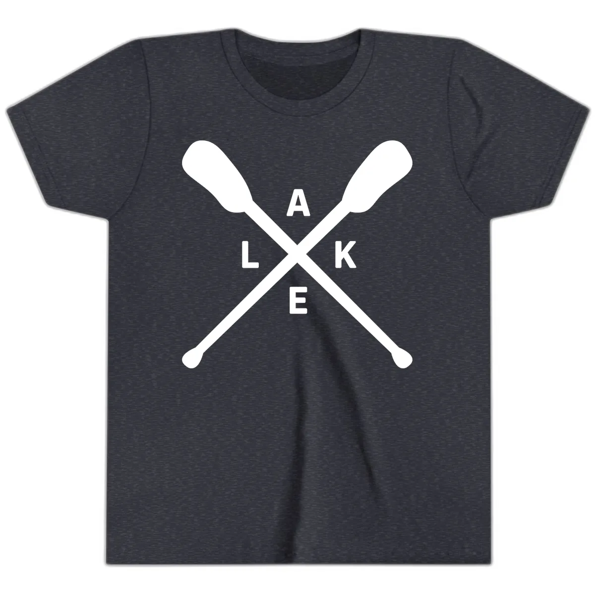 Lake Day Crossed Oars Design Youth T-Shirt in Heather Navy