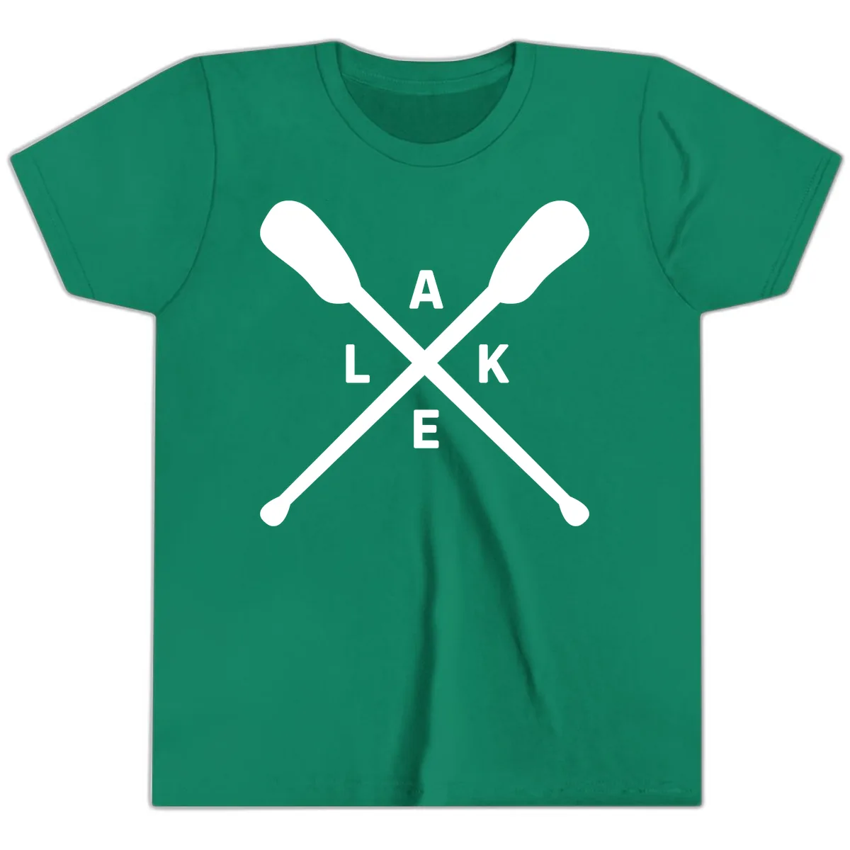 Lake Day Crossed Oars Design Youth T-Shirt in Kelly