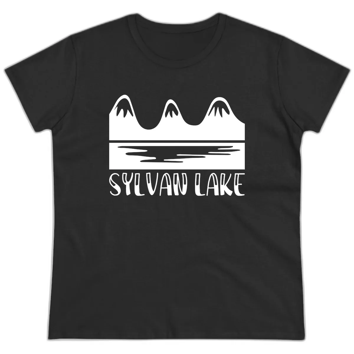 Sylvan Lake Mountain Reflection Ladies Tee in Black