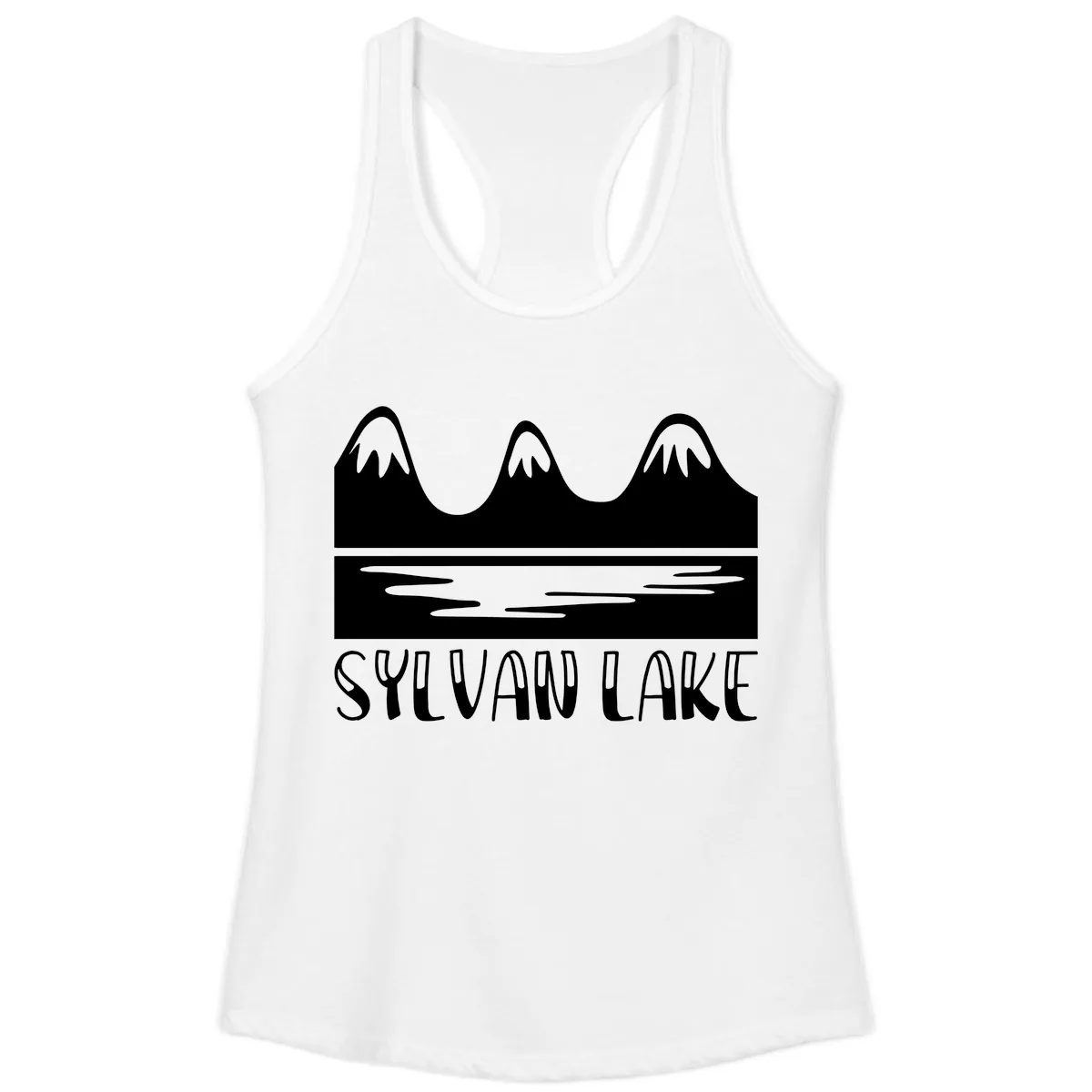 Sylvan Lake Mountain Reflection Ladies Tank in White