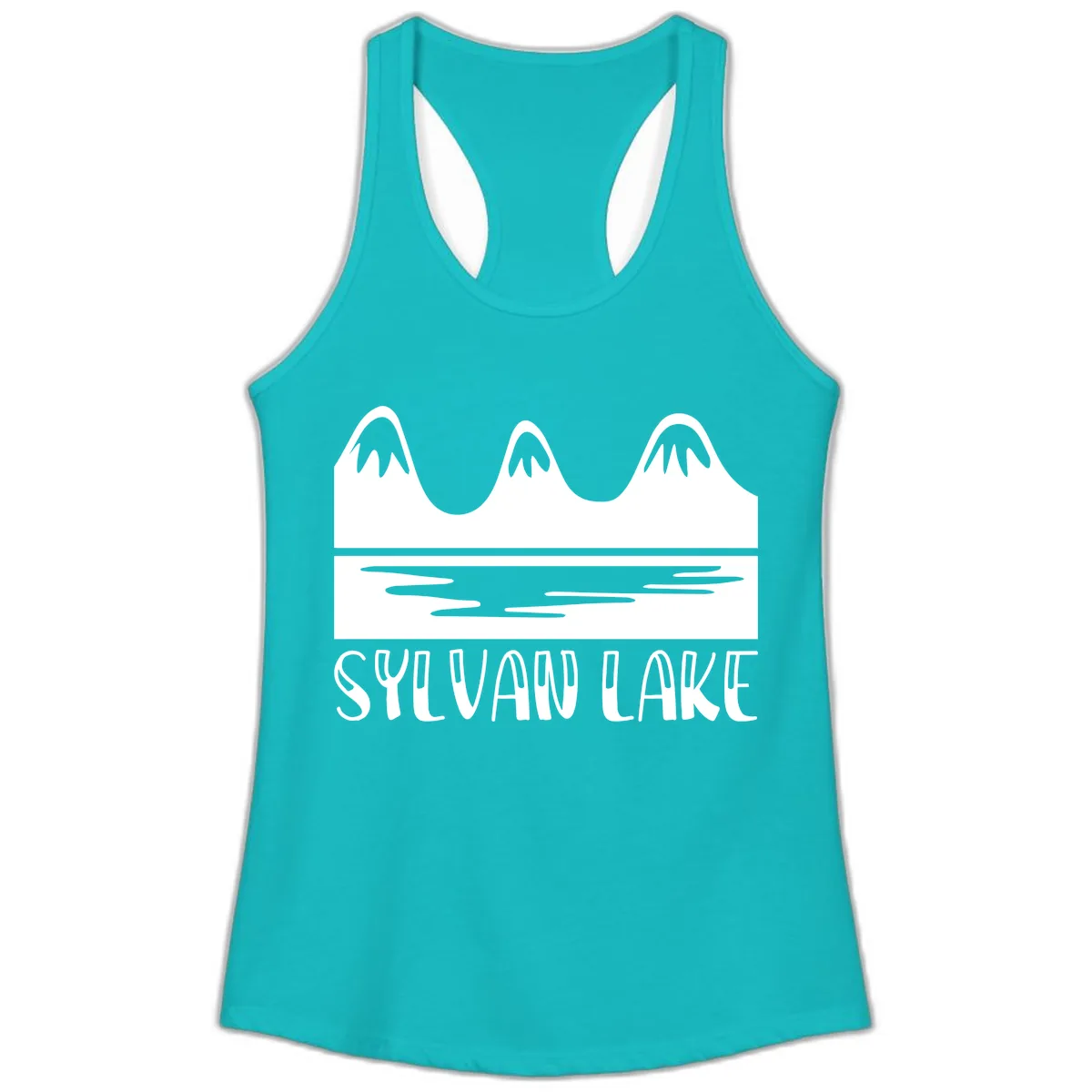 Sylvan Lake Mountain Reflection Ladies Tank in Tahiti Blue