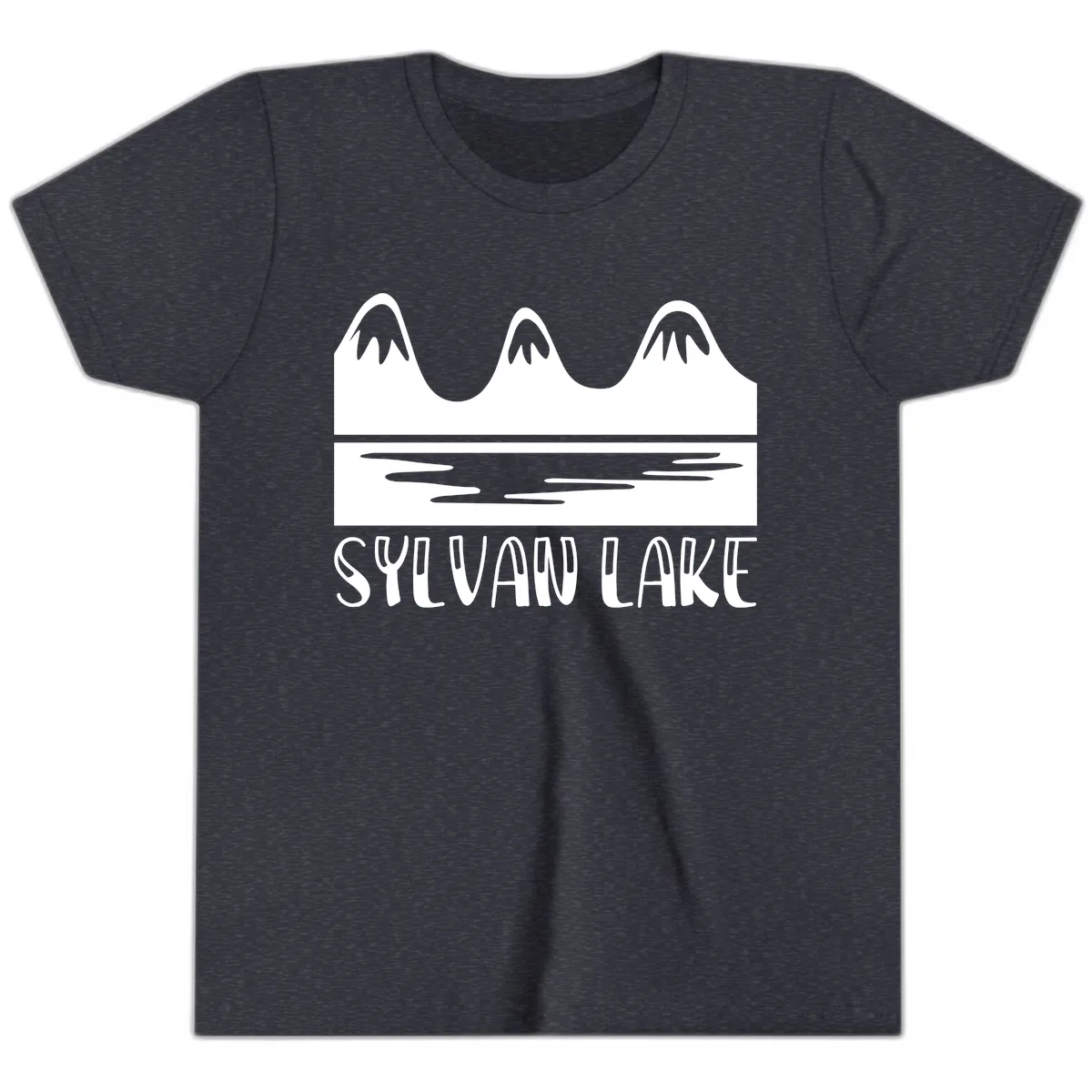 Sylvan Lake Mountain Reflection Youth T-Shirt in Heather Navy