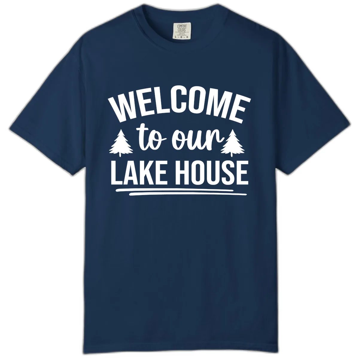Welcome To Our Lake House Design Comfort Color in Navy