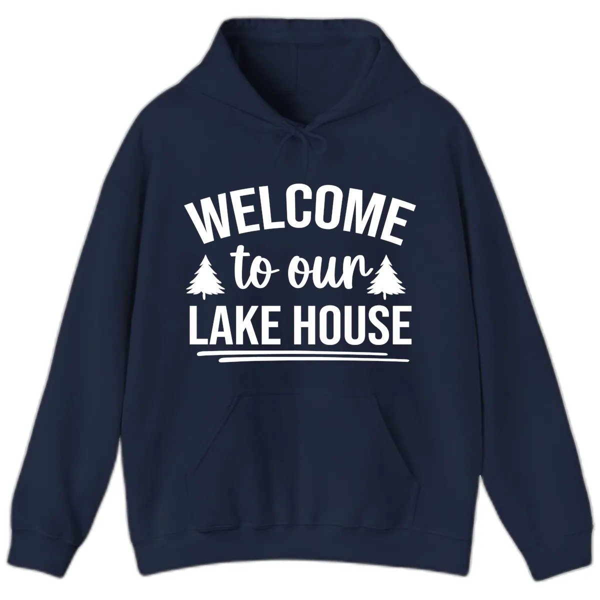 Welcome To Our Lake House Design Hoodie in Navy