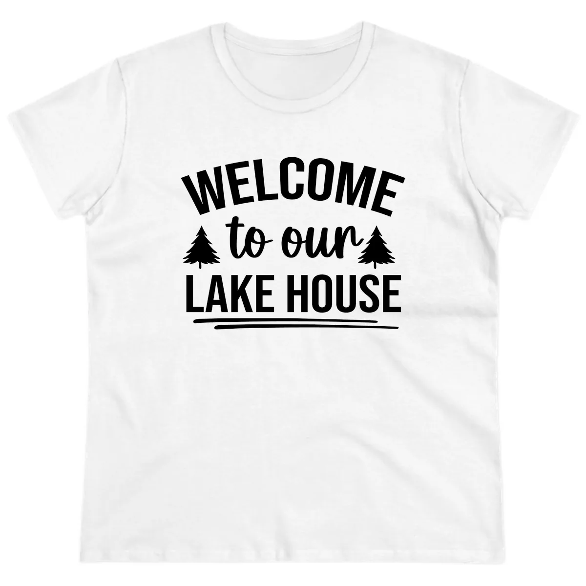 Welcome To Our Lake House Design Ladies Tee in White