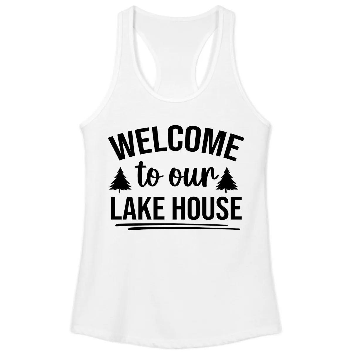 Welcome To Our Lake House Design Ladies Tank in White