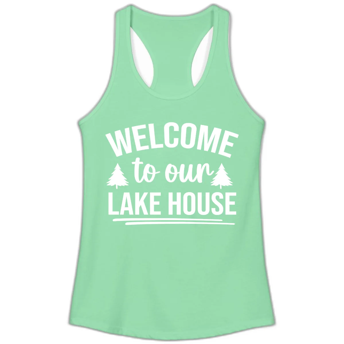 Welcome To Our Lake House Design Ladies Tank in Solid Mint