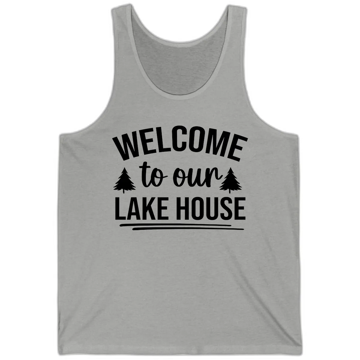 Welcome To Our Lake House Design Tank in Athletic Heather