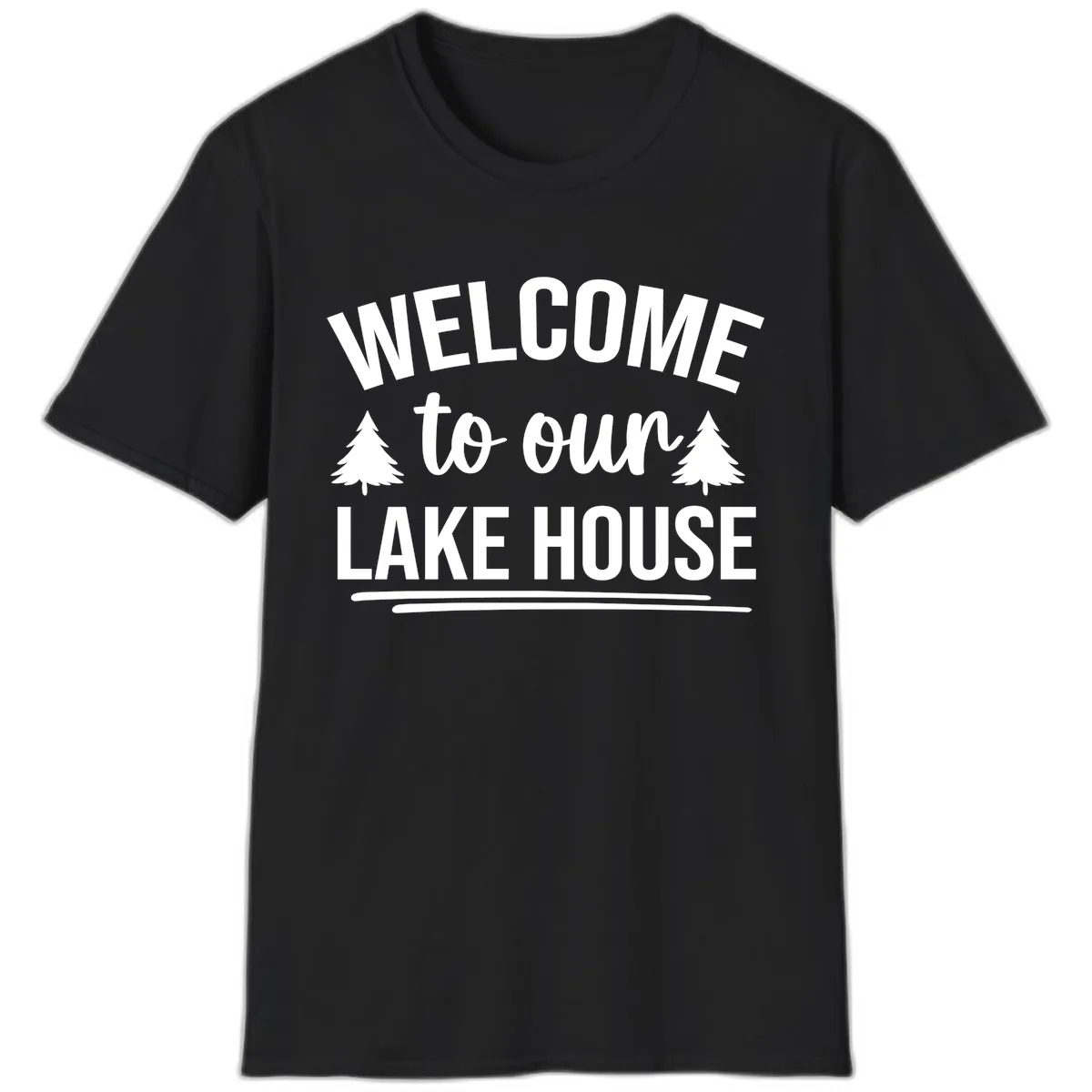 Welcome To Our Lake House Design T-Shirt in Black