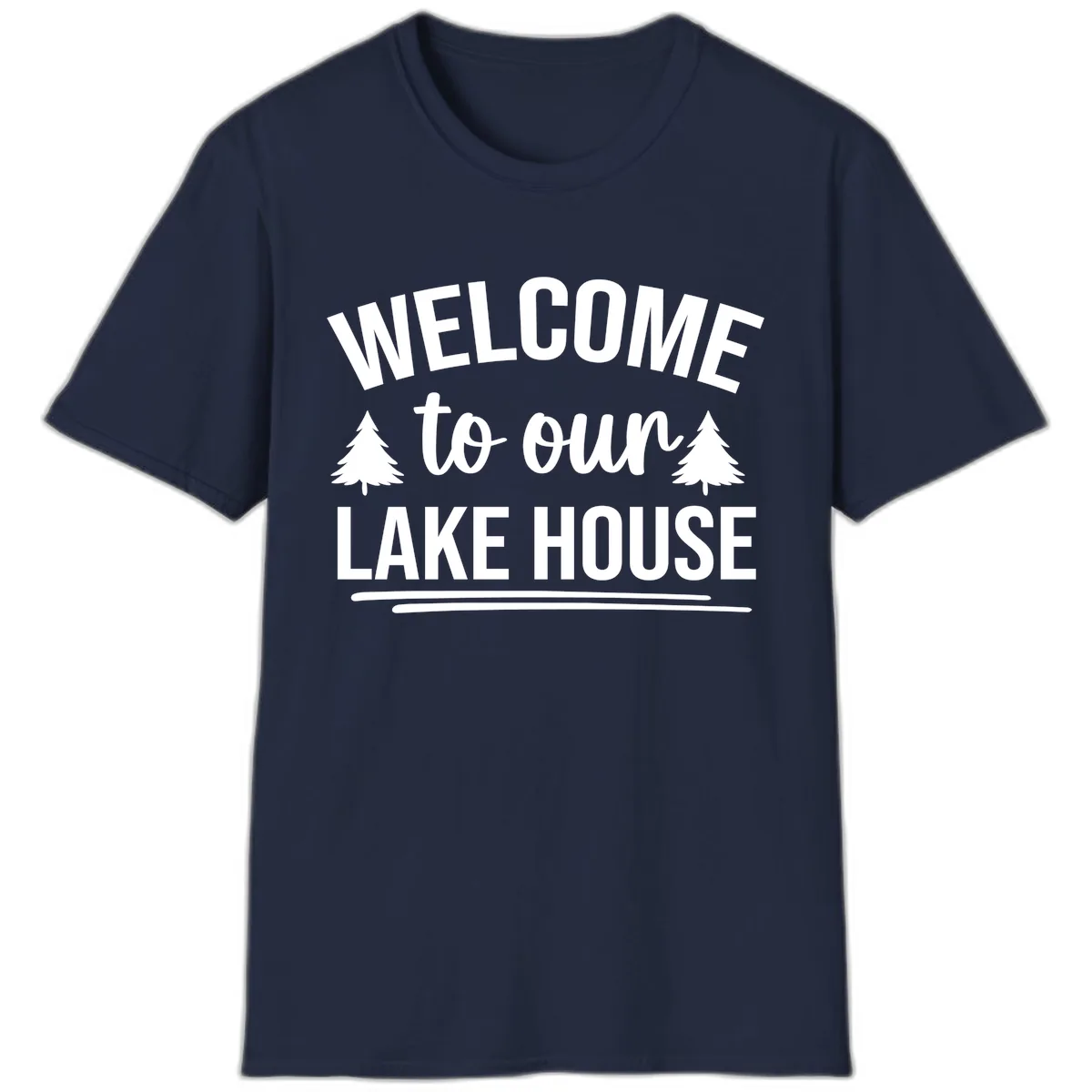 Welcome To Our Lake House Design T-Shirt in Navy