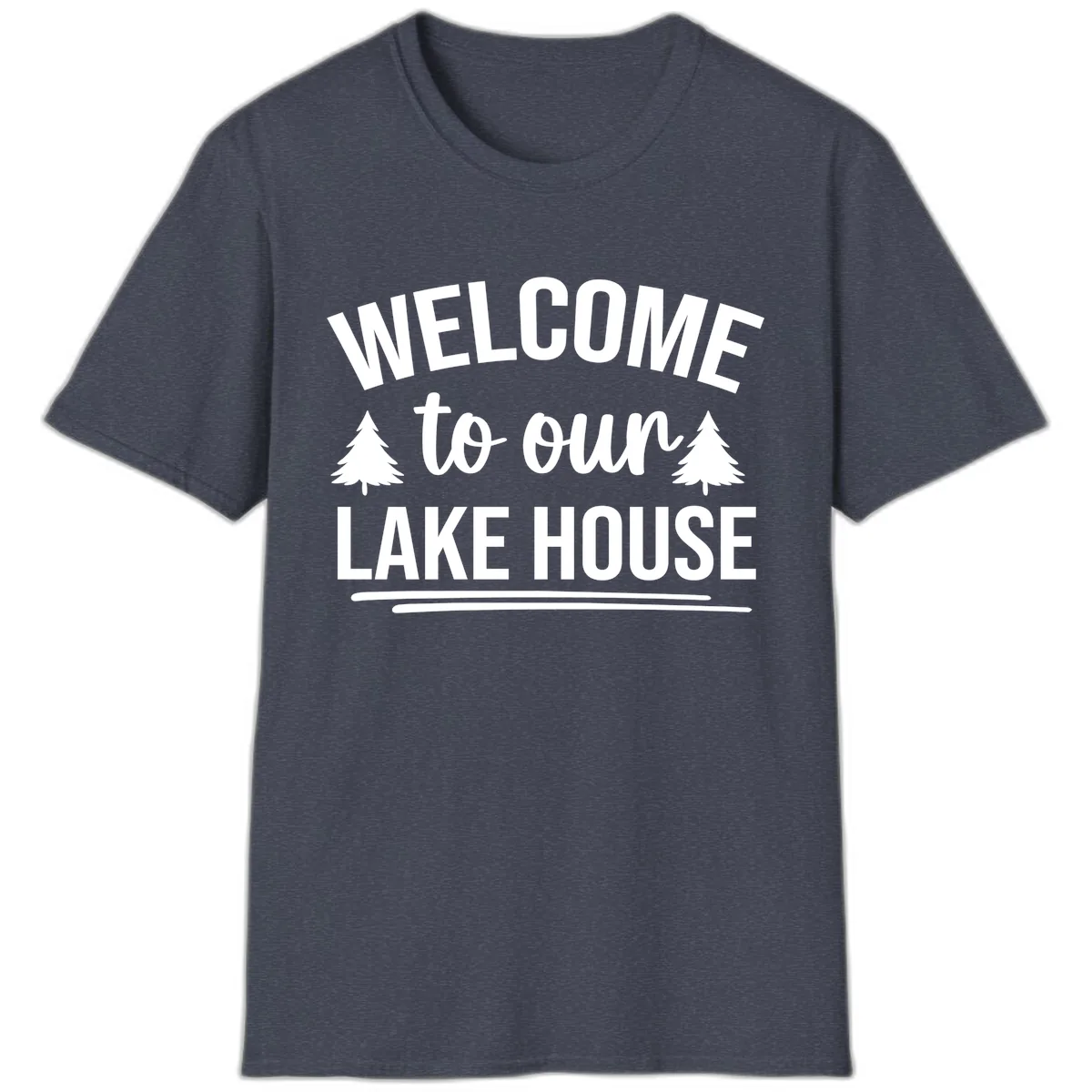 Welcome To Our Lake House Design T-Shirt in Heather Navy