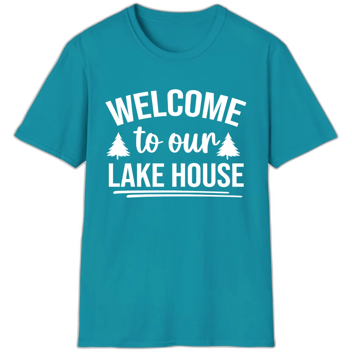 Welcome To Our Lake House Design T-Shirt in Tropical Blue