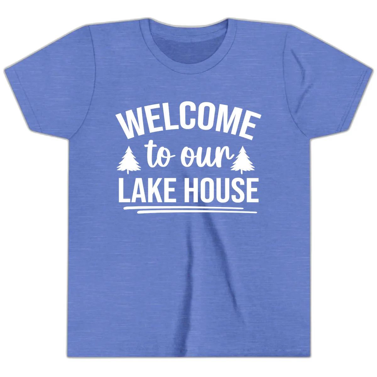 Welcome To Our Lake House Design Youth T-Shirt in Heather Columbia Blue