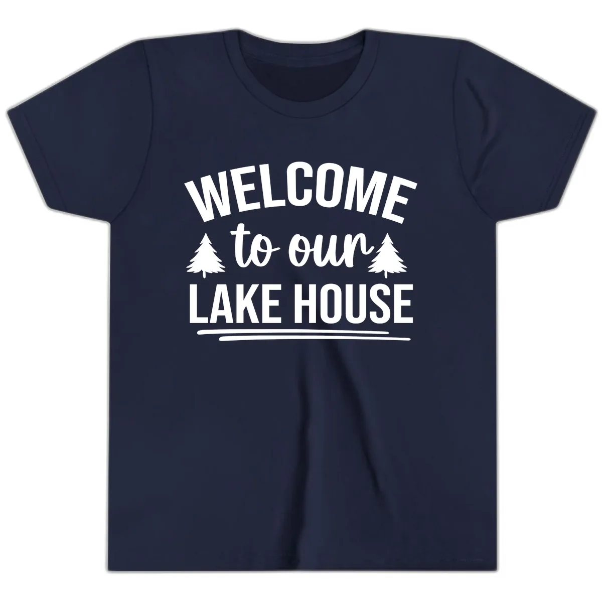 Welcome To Our Lake House Design Youth T-Shirt in Navy