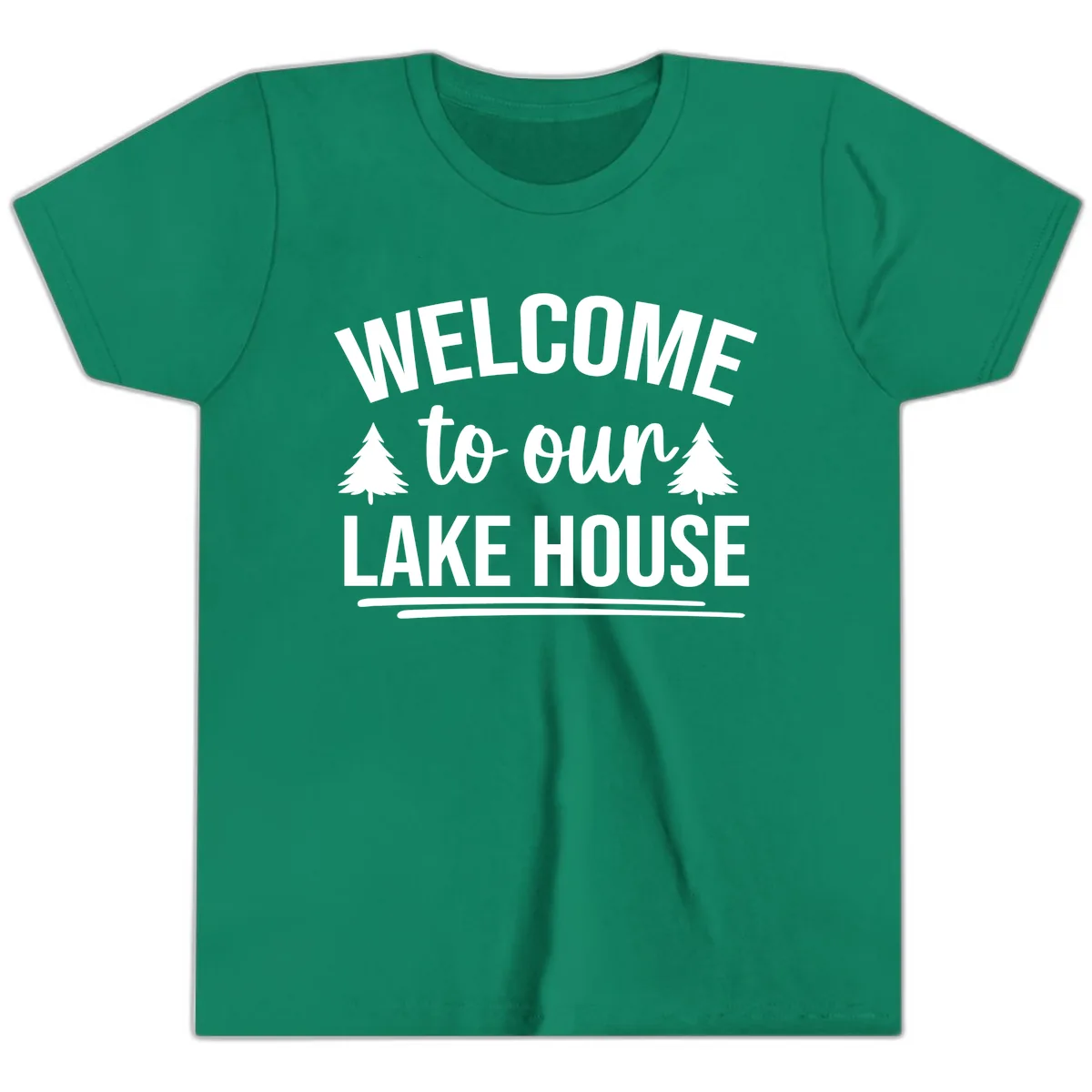 Welcome To Our Lake House Design Youth T-Shirt in Kelly