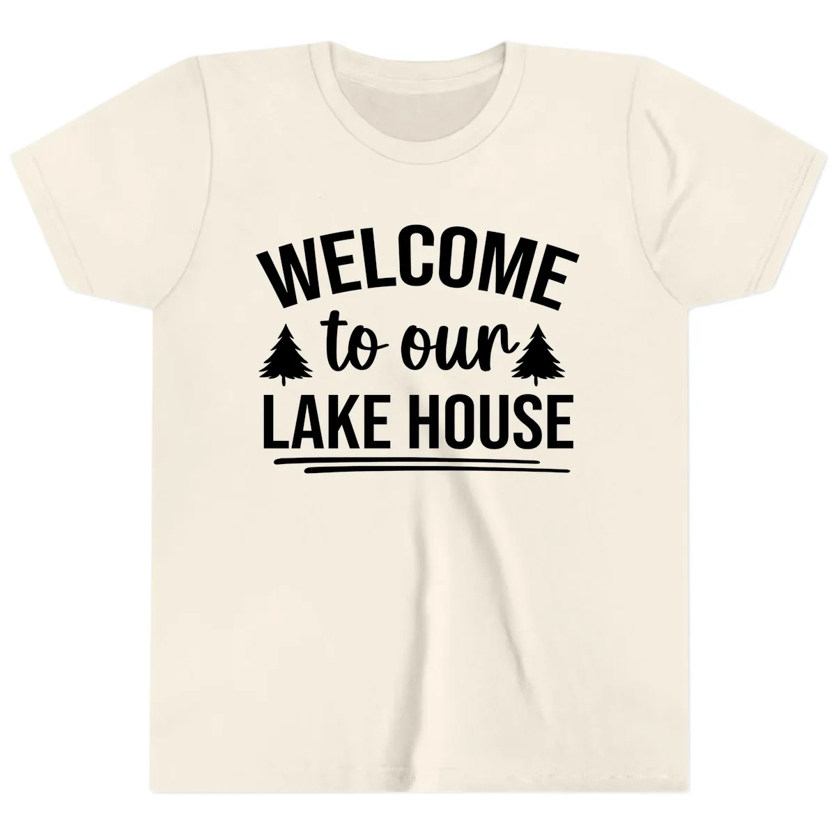 Welcome To Our Lake House Design Youth T-Shirt in Natural